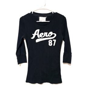 Aeropostale Thermal Long Sleeve Shirt Gray Womens Size XL Aero Logo Front Preppy